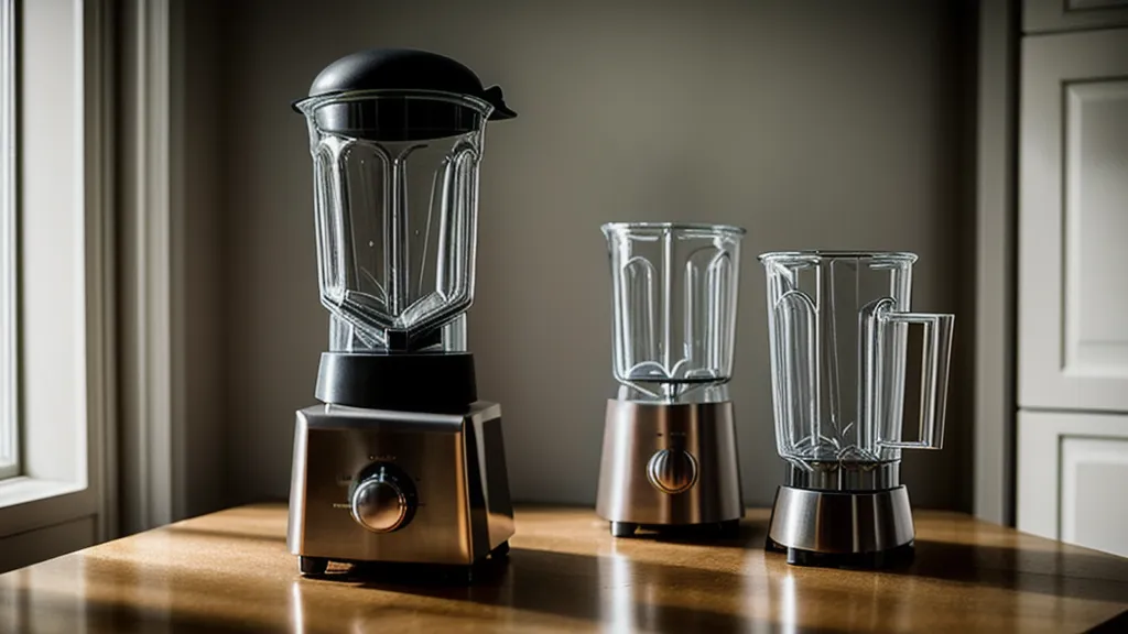 Primer plano de una licuadora en una cocina iluminada por la mañana