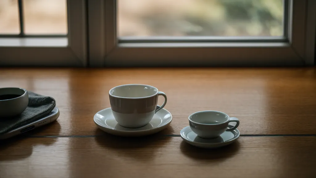 Celular con app de meditación junto a un cocido frío sobre mesa de madera