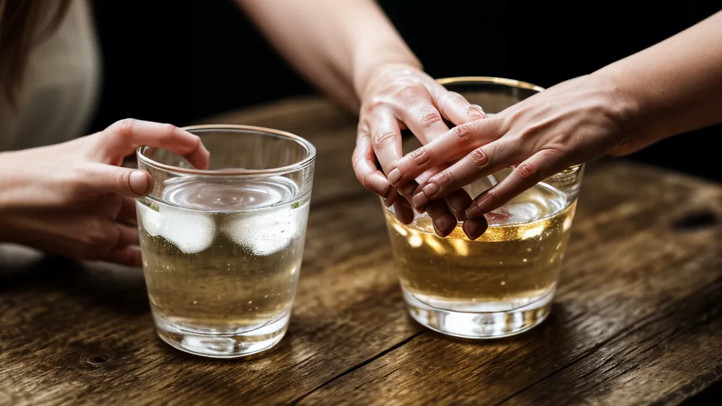 Manos de mujer apretando un vaso de agua mostrando tensión física