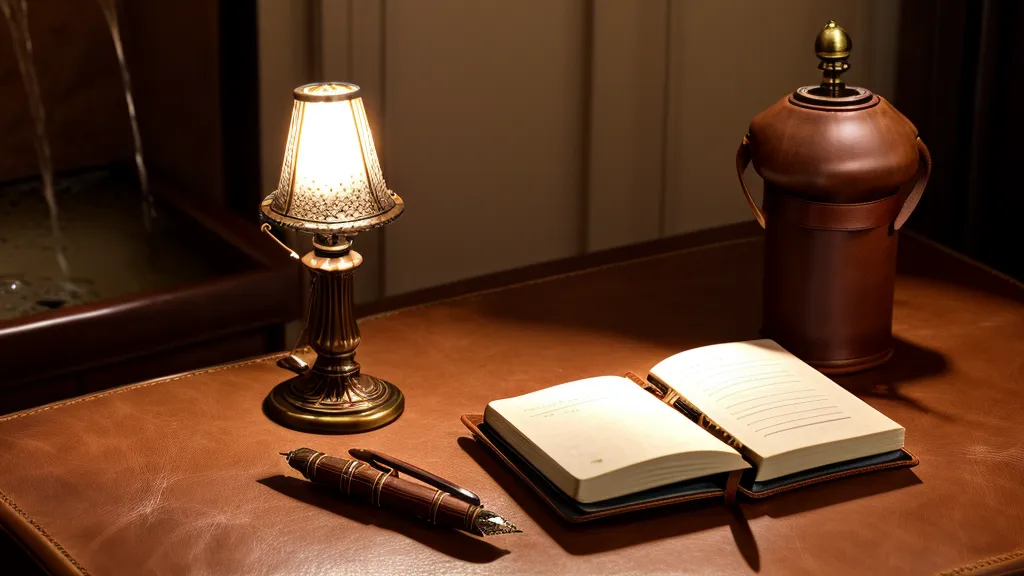 Cuaderno y lámpara en una mesa de luz en un dormitorio